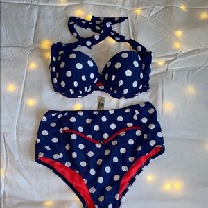 Blue and white bikini